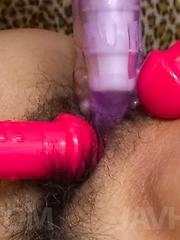 Noriko Kago Asian has strong orgasm from vibrator on hairy nooky