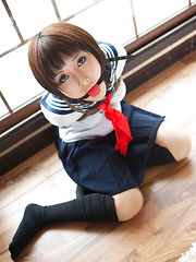 Dimdim Asian in school uniform is tied in ropes and canÂ´t scream