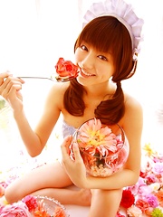 Yumi Sugimoto Asian is sexy baby surrounded by colorful flowers