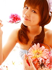 Yumi Sugimoto Asian is sexy baby surrounded by colorful flowers