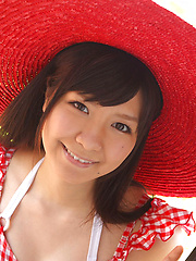 Ayana Tanigaki Asian shows pussy and ass in red panty under dress