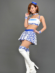 Ichika Nishimura Asian in long boots and short skirt is playful