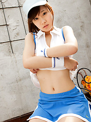 Kana Yuuki Asian shows flexibility while playing with tennis ball