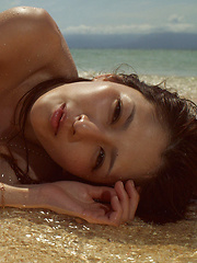 Neo Asian babe with hot curves comes from water like a goddess