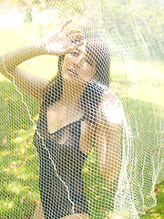 Neo Asian babe with hot curves comes from water like a goddess