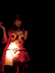 Neo Asian babe with firm big boobs in kinky bra is club dancer