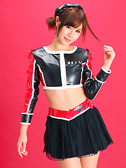 Ai Kumano Asian is leering chick in long boots and short skirt