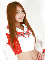 Yuika Anzai Asian in short latex pants poses with such skill