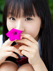 Miho Morita Asian in school uniform loves flowers and fresh air