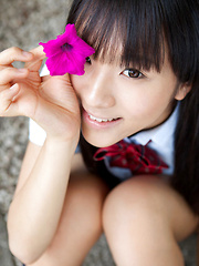 Miho Morita Asian in school uniform loves flowers and fresh air