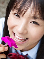 Miho Morita Asian in school uniform loves flowers and fresh air