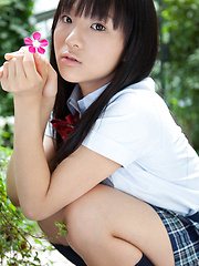 Miho Morita Asian in school uniform loves flowers and fresh air