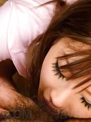 Aika Asian with hot boobs sucks stroked shlong and crown jewels