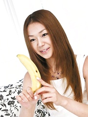 Sakura Hirota Asian licks banana, black dildo and hard phallus