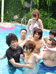 Japanese girls enjoy in some sexy pool party