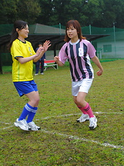 Horny Japanese naked girls playing soccer